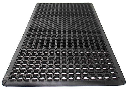 Rhino Mats, K-Series Comfort Tract Anti-Fatigue Drain-Thru Beveled Floor Mat, Drainage Non-Slip Grease-Resistance for Kitchen, Restaurant, Pool, Gym, Bar or Patio (Black, 2' x 4' x 0.5") - size: 2' x 4' x 0.5" Black