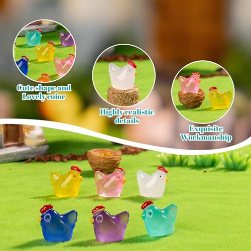 90 Pcs Mini Resin Hen Figurine Bulk Mini Hen Figurine Cake Decorations Cute Miniature Resin Sculpture Ornament Micro Landscape Office Garden Desk Party Tabletop Decor - color: Hen -90p