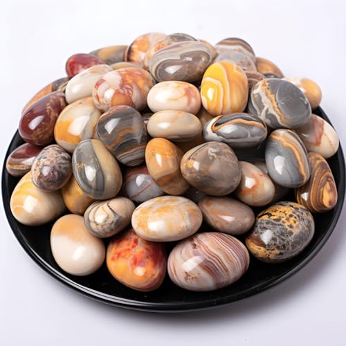 Polished Crazy Lace Agate Crystal Stone Set - 72 Pcs, 0.5" 10 oz Handpicked Natural Tumbled Gemstones Rocks, Pebbles for Reiki, Chakra, Healing, Home Decor - color: Crazy Lace Agate, size: 0.5"