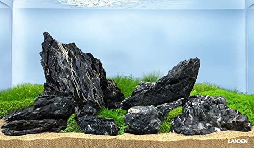 LANDEN Dark SEIRYU Stones Natural Rocks (3~11 inches,11pcs) x2 40Lx 2 Cases Total 80L 37lbs for Aquarium, Paludarium, Terrariums, Landscaping Rocks, Decorative Aquarium Rocks - size: 09 Dark Seiryu Stones(3-11inch,36lbs)