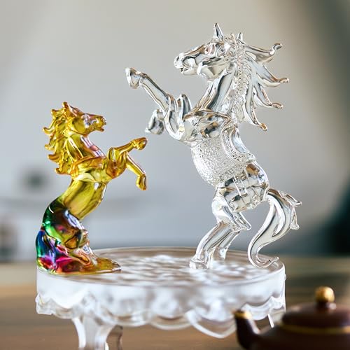 YU FENG Crystal Horse Figurine Collectible 6.3inch, Clear Glass Rearing Horse Statue, Animal Home Decor Table Centerpiece, 2026 Year of The Horse Gift - style: Horse