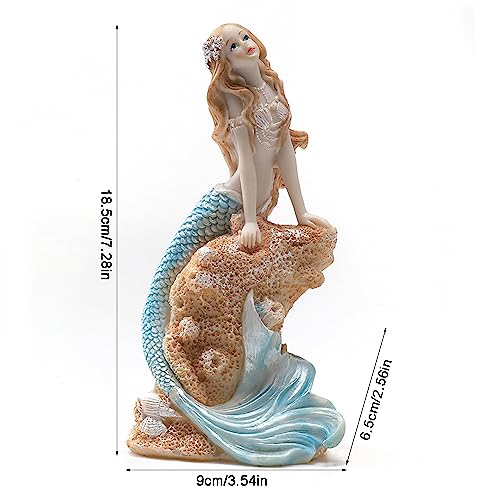 Rayberro 7.28" Mermaid Figurines Resin Blue Mermaid Sculpture Mediterranean Princess Statue Ornaments Home Office Desktop Bookshelf Decor Mermaid Collectible Crafts Fish Tank Aquarium Decoration Gift - color: Blue Hold Hand