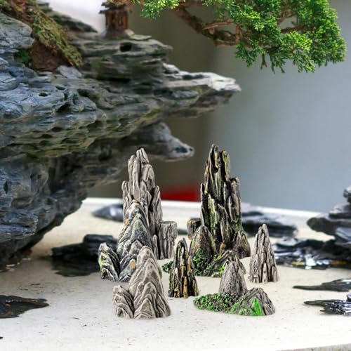 Amosfun 8pcs Resin Mountain Rockery Mini Landscape Garden Bonsai Ornaments Aquarium Decoration Rocks 1.49x0.62 Inches