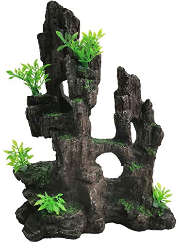 kathson Aquarium Mountain View Stone Resin Fish Tank Decoration Betta Hideout Caves Rockery Landscape Tree Rock Hiding Cave Decor for Small Fish Shrimp Play Ornament - size: 8.0〞L x 4.3〞W x 10.4〞H