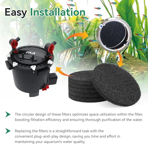 Magluv 6 Pack Fx4 Carbon Filter Pads Compatible with Fluval FX4/FX5/FX6 Canister Filter, Replacement Aquarium Filter Media for Fluval Fx6 Filter Pads