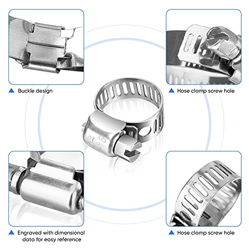TICONN 20PCS Hose Clamp Set - 3/8''–5/8'' 304 Stainless Steel Worm Gear Hose Clamps for Pipe, Intercooler, Plumbing, Tube and Fuel Line - size: SAE #4 20PCS 3/8"~5/8"