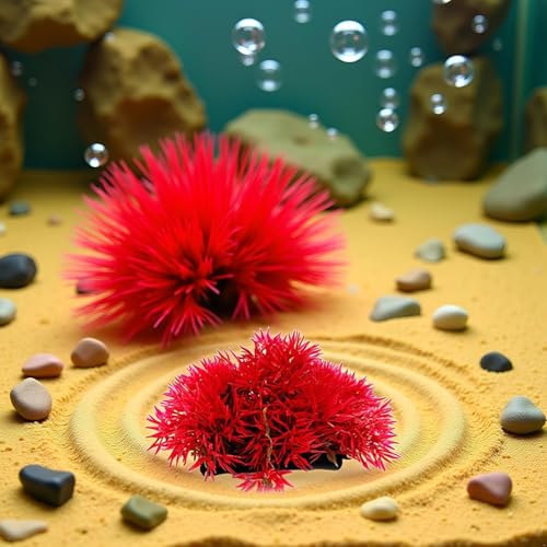 Red Artificial Flowers, Fake Flowers, Artificial Pine with Base Grass Fish Tank Ornament Aquatic Plant Landscape Decor, Aquarium Décor Plastic Plants