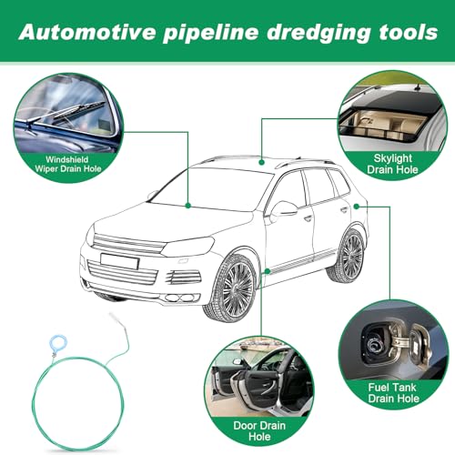Auto Sunroof Drain Cleaning Tool,118Inch Long Pipe Cleaner for Car,Flexible Tube Cleaning Brush with 2Pcs 7.9inch Cleaning Brush Skinny Pipe Drain Dredge Cleaning Tool for Car Sunroof Wiper Drain Hole - size: 3m