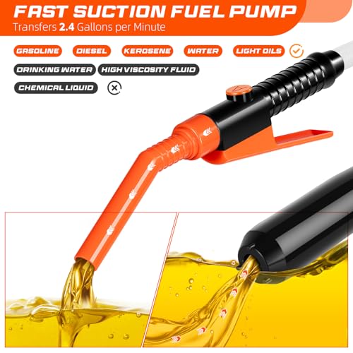Electric Fuel Transfer Pump Siphon Pump for Gas, Fuel, Diesel, Water Transfer 2.4 GPM Flow Oil Extractor -Easy to Use Hand Fuel Pump, Multi-Use Siphon Fuel Transfer Pump（Deep Orange） - size: 1 Pack of Deep Orange