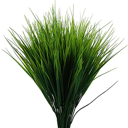 XLFAQXM 8 Pack Artificial Plants Flowers Grass Shrubs No Fade Faux Plastic Flowers Outdoor for Farmhouse Garden Porch Patio Indoor Wedding Decoration Greenery Fake Plants uv Resistant (3#Green) - color: 3#green