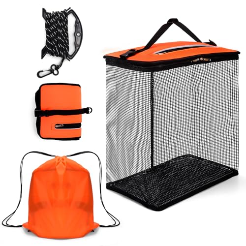 Cedilis Large Floating Fishing Basket for Live Caught Fish, Foldable Floating Fish Net Cage, Collapsible Nylon Mesh Fishing Bag Bait Pen, Portable,10 Gallons, Easy to Clean