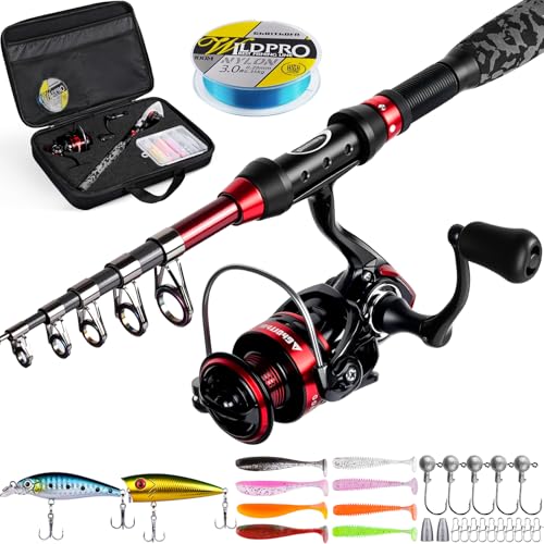 Ghosthorn Fishing Rod and Reel Combo Collapsible Fishing Pole Telescopic Fishing Rod Combo Travel Portable Fishing Set Carbon Fiber with Carrier Bag for Saltwater Freshwater - size: 1.8m/6ft, style: Full Kit With Carrier Bag