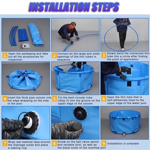 Aquarium Pool with Drain Valve,Aquaculture Water Tank Cistern Steel Frame Multifunction PVC Canvas Temporary Fish Pond，Round Frame Swimming Pool Fish Pond - 1.2x0.6m PVC Canvas with Drain Va - size: 1.2x0.6m