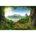 Forest Aquarium Background Fairytale Castle Tranquil Lake Fish Tank Background Tropical Rainforest Natural Landscape Terrarium Background Mountains Blue Sky Reptile Habitat Background 48x24in