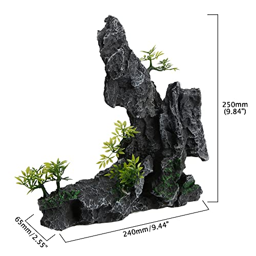 Saim Large Aquarium Mountain View Stone Ornament, Resin Rockery Fish Hiding Cave Aquarium Decoration for Amano Shrimp Cichlid to Play,Hide and Rest Fish Tank Landscape Decoration