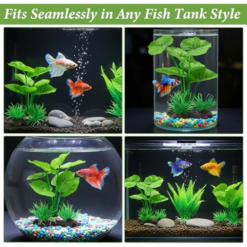 2 Pack Silk Fish Tank Plants, Artificial Aquarium Plant 6-Inch Betta Leaf Hammock Silk Aquarium Plants with Driftwood Base for Betta Fish Tank Accessories, Goldfish Reptiles