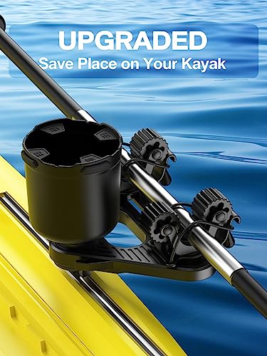 Dual Kayak Paddle Holder, Multi-Functional Kayak Paddle Holder, Dual Head Kayak Track Mount Accessories with Two Security Tethers - Kayak Oar/Fishing Net/Gaff Holder for Fishing