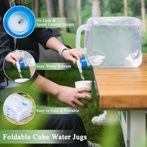 Collapsible Water Container with Spigot & Hook, BPA Free Water Jug, Foldable Carrier Bucket, Water Storage Container for Camping Hiking Survival Kit, 2-Pack (10L/2.6 Gallon) - size: 2.6 Gallon