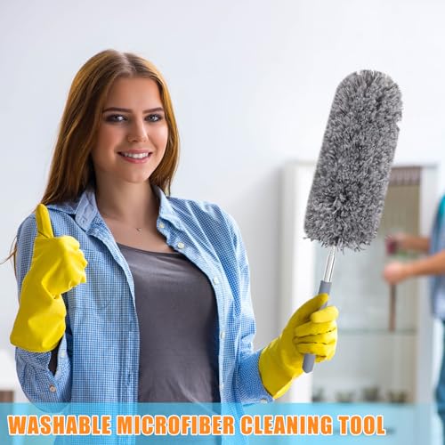 Tanlade 12 Pcs Microfiber Feather Duster for Cleaning 13-31 Inch Extendable Cobweb Dusters Ceiling Fan Duster Washable Bendable Tool for Office Car Window Furniture (Gray) - color: Gray