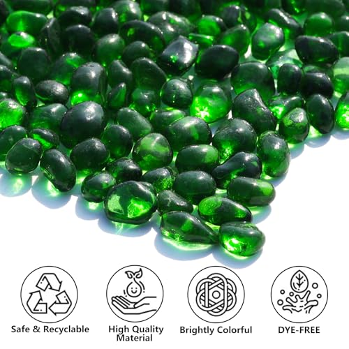QYGL Sea Glass Stones - Green Clear Glass Pebbles Gemstones - Perfect for Aquarium Rocks, Fish Tank Gravel, Vase Fillers, DIY Crafts, and Home Decor (0.9LB/14oz) - color: Green