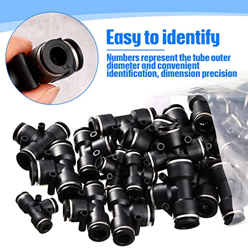 Boao 20 Pcs 1/4 Inch Pneumatic Push to Connect Tee Fittings - Plastic 3 Way Air Line Adapter, Quick Connect Tube Connectors for Industrial Automation, Auto Repair, DIY Air Tools(1/4 Inch)