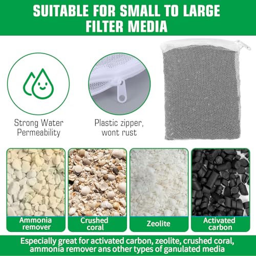 10 pcs Aquarium Media Bag with Zipper, Reusable Fine Mesh Bag for Aquarium Filter Media, 5.9" x 3.9" - color: White