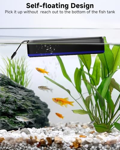 AQQA Magnetic Aquarium Fish Tank Glass Cleaner, Dual-Blades Algae Scraper Glass Cleaner Scrubber, Double Side Floating Aquarium Magnetic Brush for 0.2-0.6 Inch Thick Glass Aquariums Tank - size: L