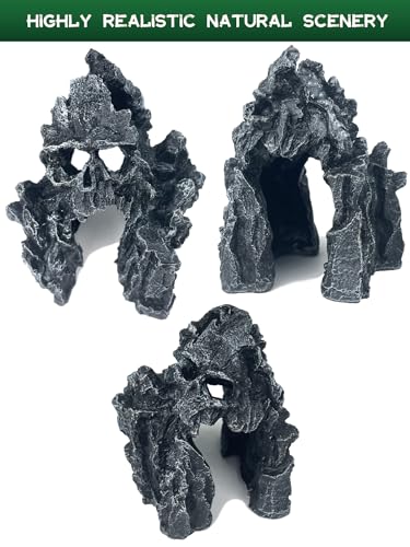 Aquarium Decor - Small Skull Rock Cave for Fish Tank, Aquarium Hideout Ornament with Skull Texture for Betta, Guppy, Shrimp, Spider - Aquatic Hide Decoration, Fish Hiding House（Black） - color: Hollow Skull Décor - Black