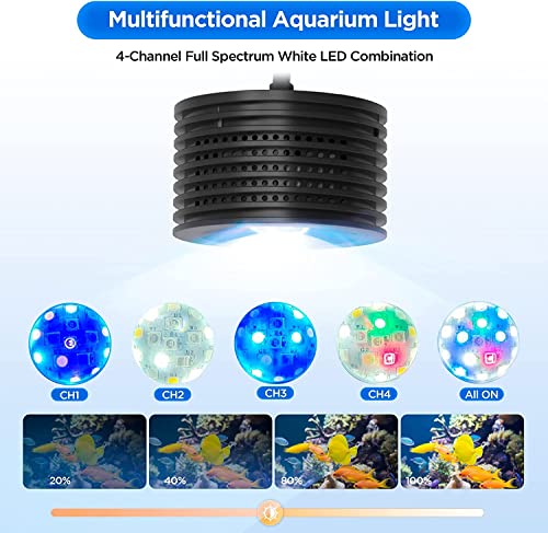 Lominie LED Aquarium Light, Full Spectrum Fish Tank Clip-on Saltwater Planted Light With Adjustable Gooseneck for Coral Tanks, Dimmable Nano Refugium Supports Remote WiFi - size: A20-S