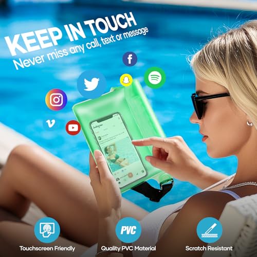 Waterproof Bag for Beach, Waterproof Pouch for Phone Passport Purse, Fanny Packs for Women, Floating Dry Bags for Cruise Ship Travel Water Park Surfing Boating Fishing Kayaking Pool Accessories - color: Green & Clear