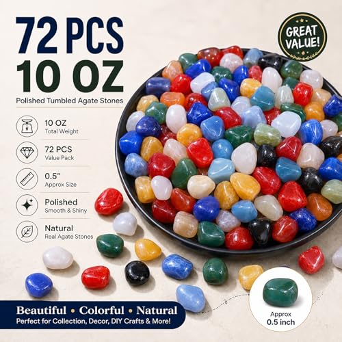 Polished Colorful Agate Crystal Bulk - 0.5" Tumbled Stone Chips Rocks, 10 oz Crushed Sea Glass Vase Filler Small Stones for Healing, Reiki, Crafting, Home Decor - color: Colorful Agate, size: 0.5"