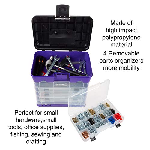 Storage and Tool Box-Durable Organizer Utility Box-4 Drawers with 19 Compartments Each for Hardware, Fish Tackle, Beads, and More by Stalwart (Purple) - color: Purple