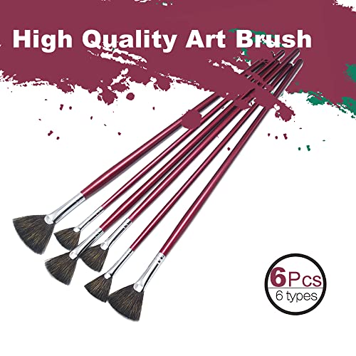 high-Grade Mink 6 pcs/Set Fish Tail Fan Shape Watercolor Gouache Acrylic Painting Pen Artist Oil Painting Brushes Art Supplies