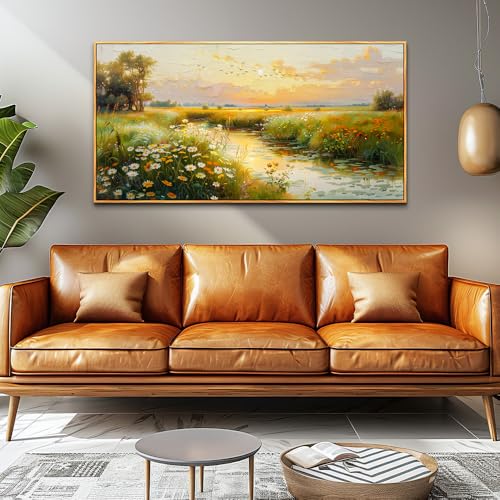 ZUITINGHUA Wood Framed Canvas Wall Art For Living Room Large Wall Decor For Office Bedroom Decorations Pastoral Scenery Picture Water edge Painting Artwork Ready To Hang Home Decor 30x60 In - color: Pastoral Wood Framed 2, size: 60"L x 30"W