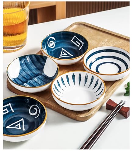 4 Pack 3 oz Cute Japanese Soy Sauce Dish Small Dipping Sauce Bowls Ceramic Sushi Dipping Bowls for Sushi,Side Dish,Ketchup,Dips,Condiment,Snack,BBQ Party - color: Japanese Blue
