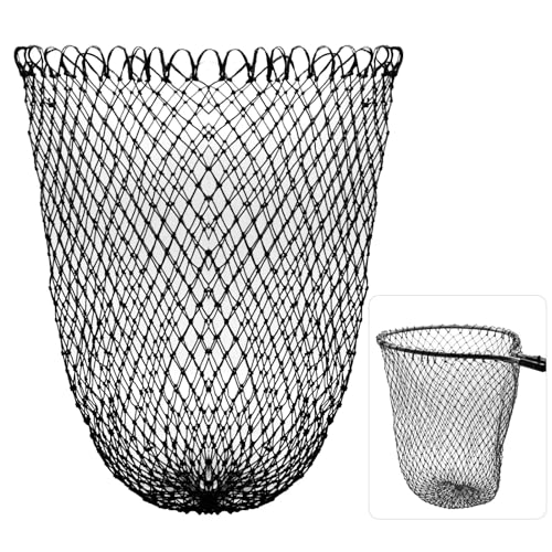 Dovesun Fishing Net Fish Landing Net Foldable Fishing Replacement Net for Freshwater Saltwater Fishing Net Replacement Netting Green/Black 2 Colors Handle/Frame Not Included - color: Black, size: 31.5" dia-43.3" depth(98.87" Circumference)