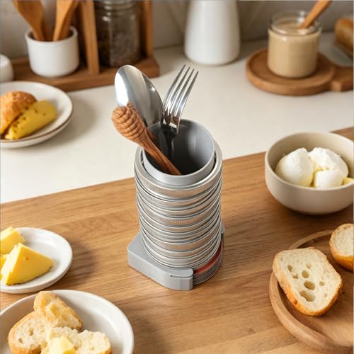 Mason Jar Lid Organizer Wall Mount with Sticky Hook, Canning Lids Holder Compatible with Regular and Wide Mouth, Hold 12 Lids and 12 Bands per Pack (Set of 2) - Grey