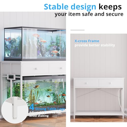 VOWNER 40 Gallon Aquarium Stand with Power Outlet, Metal Frame Fish Tank Stand with Cabinet Storage, Double Turtle Reptile Terrariums Tank Stand, 39.4" L*18.9" W Tabletop, 660LBS Capacity, White - color: White