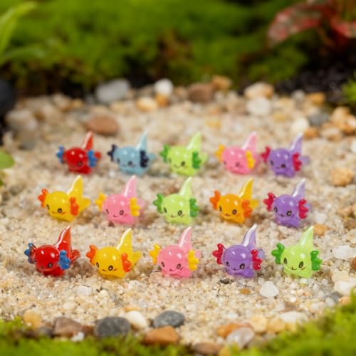 104 Pcs Mini Resin Axolotl Figurines – Glow in The Dark Colorful Axolotl Desk Pets for DIY Garden, Dollhouse, Aquarium and Micro Landscape Décor