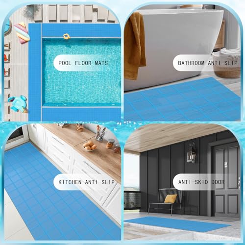 Tondiamo Pool Mat Non Slip Drainage Mats Swimming Pool Floor Deck Mats Rugs PVC Splash Mesh Hollow Doormat Roll for Outdoor Indoor Patio Restaurant Garage Kitchen Bathroom Safety(1 x 40 ft,Blue) - color: Blue, size: 1 x 40 ft