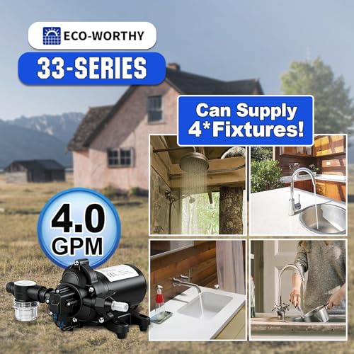 ECO-WORTHY 33-Series Industrial Water Pressure Pump 110V AC 4.0GPM 50PSI RV Fresh Water Diaphragm Pump include Garden Hose Adapters for Irrigation Marine Boat Sprinkler Faucet - size: 4.0GPM-50PSI-110V-Garden Hose Adapters