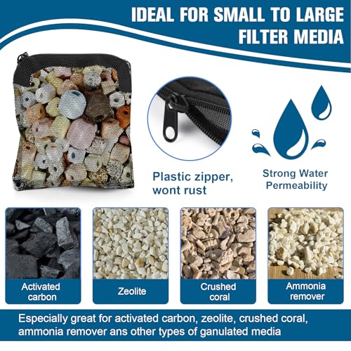 Tucnoeu 10Pcs Media Bags for Aquarium Fine Mesh Bag Aquarium Filter Media Bags with Plastic Zipper Suitable for Activated Carbon, Filter Stones, Ceramic Rings (4 x 4 inches) - size: 4 x 4 inches