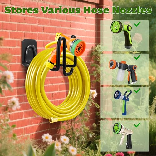 Garden Hose Holder Wall Mount - Metal Hose Hanger with Hook Heavy Duty Garden Hose Reel Sturdy Water Hose Holders for Outside Yard Lawn Storage - color: 1pc Black