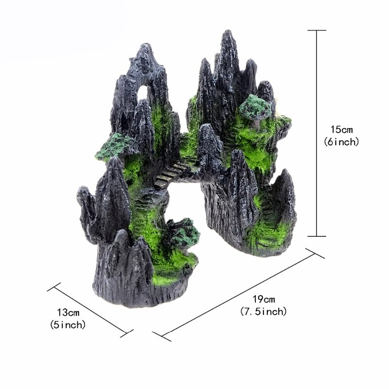 Large Mountain View Aquarium Ornament Tree House Cave Bridge Decoration for Fishes Stone Rock Accessories