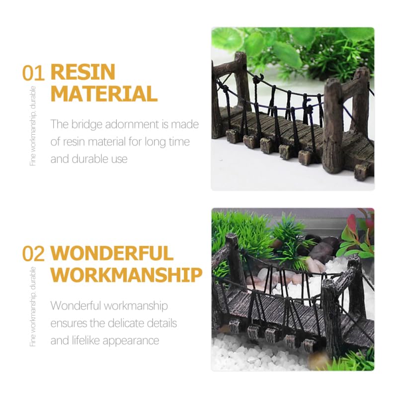 Balacoo Aquarium Decor Bridge: Resin Garden Rope Bridge Ornament for Betta Fish Tank Landscape Decoration - Dark Brown, 6.29 Inch