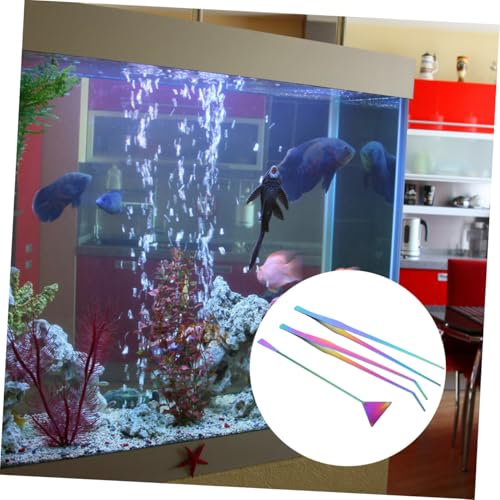 3pcs Colorful Titanium Coated Stainless Steel Aquarium Tools Set Aquascaping Tweezers Spatula for Water Plants Maintenance Fish Tank Cleaning Kit