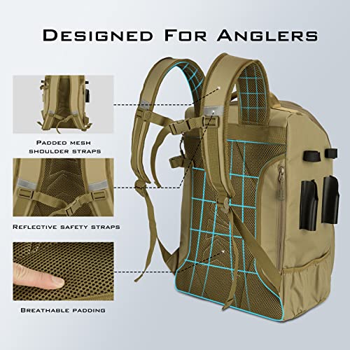 KastKing KarryAll Fishing Tackle Backpack with Rod Holder 4 Tackle Boxes,40/26L Tackle Bag Storage Fishing Gear and Equipment - color: B: Large (40 L) - Khaki