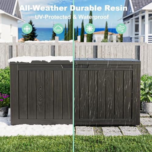 PatioZen 75 Gallon Resin Deck Box, Lockable Patio Outdoor Storage Box for Furniture, Garden Tools and Tools Storage, Waterproof Outside Storage Boxes - Black - color: Black, size: 75 Gallon