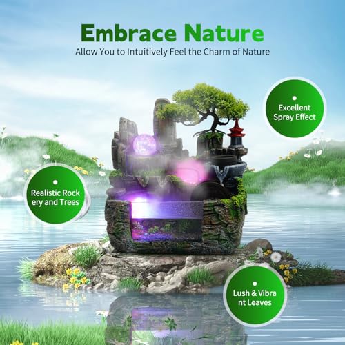 Rockery Tabletop Fountain, Indoor Waterfall with Atomizer, Fish Tank Design, 4-Color LED Lights, Ideal for Office, Living Room, Yoga Room, Bedroom Relaxation Decor - size: C