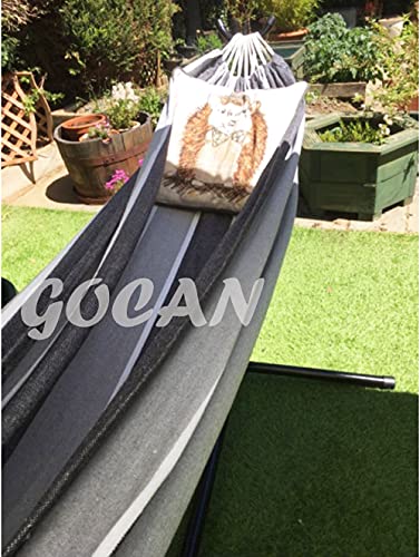 GOCAN Brazilian Double Hammock 2 Person Extra Large Canvas Cotton Hammock for Patio Porch Garden Backyard Lounging Outdoor and Indoor (Gray Stripe) - color: Gray Stripe